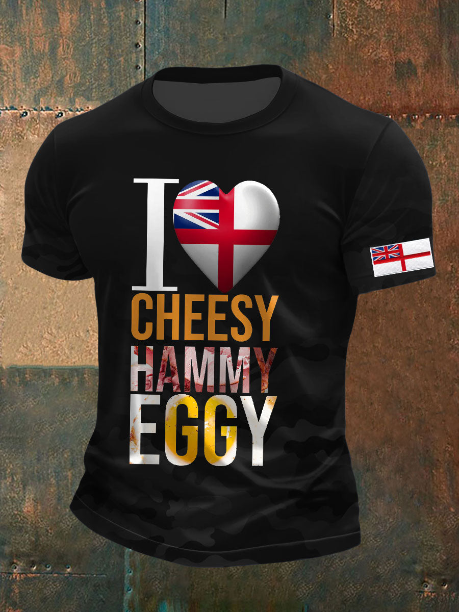Men's Navy Veteran Cheesy Hammy Eggy Printed T-shirt