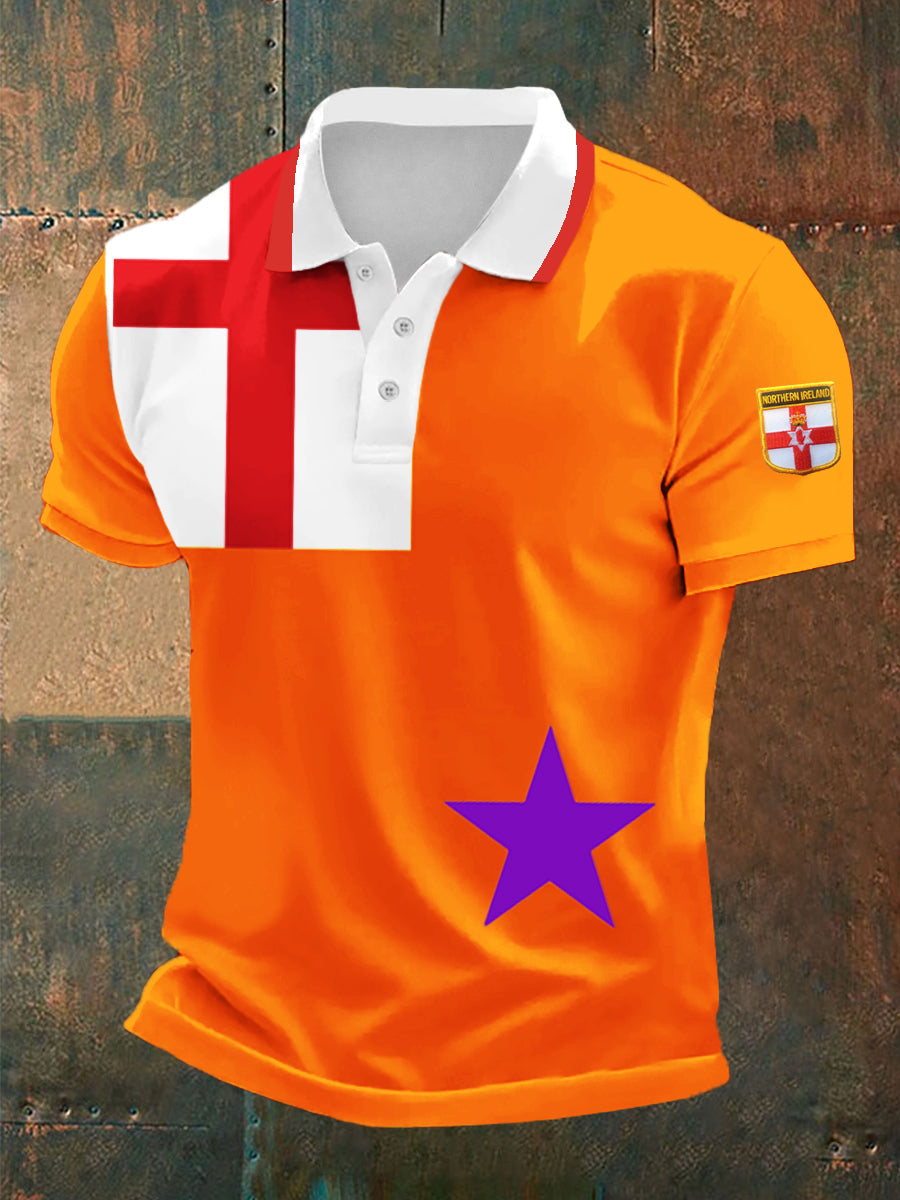 Men's Orange Brotherhood Flag Print Casual Top