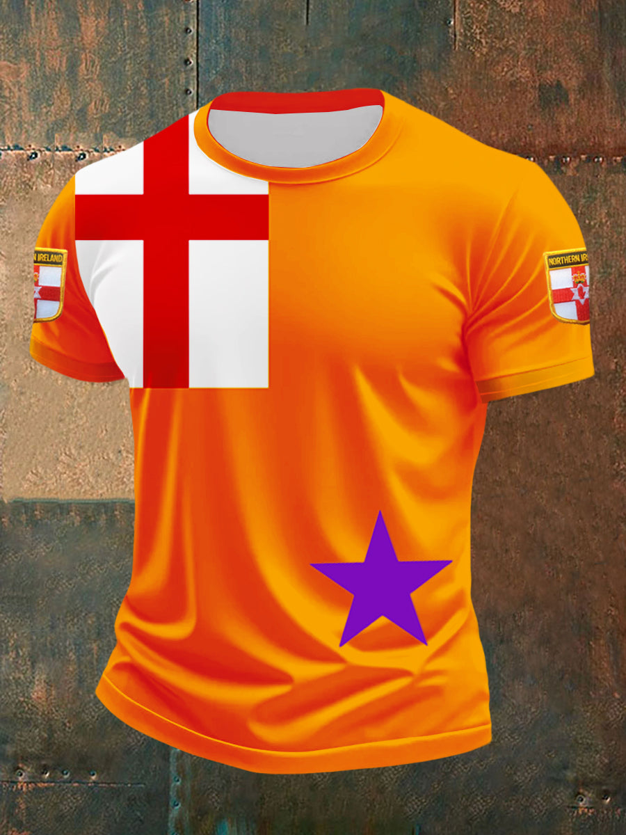 Men's Orange Brotherhood Flag Print Casual Top