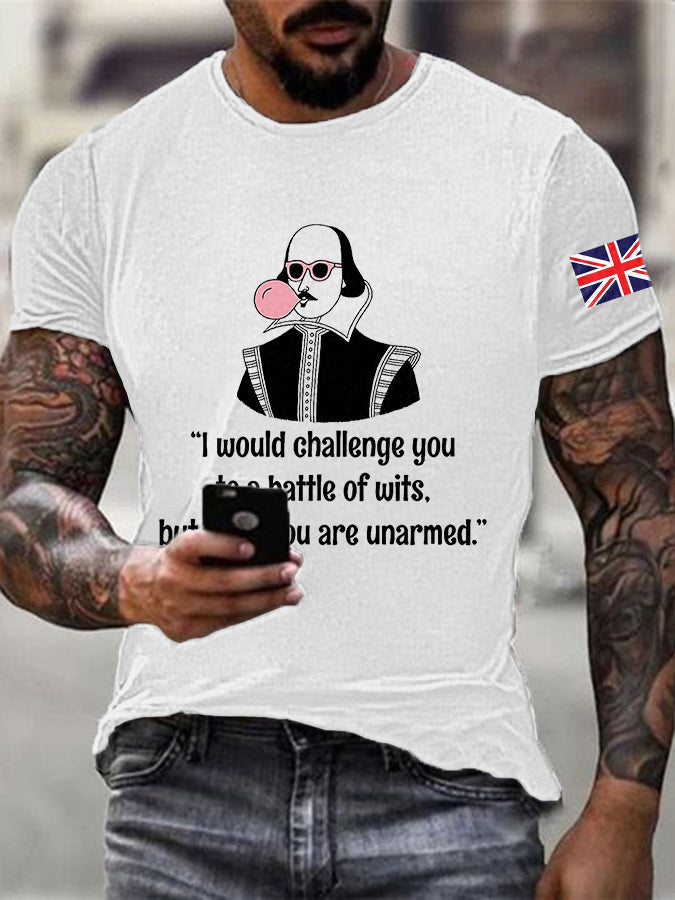 Men's Funny Quote  English Flag Print Casual Cotton Short Sleeve T-shirt