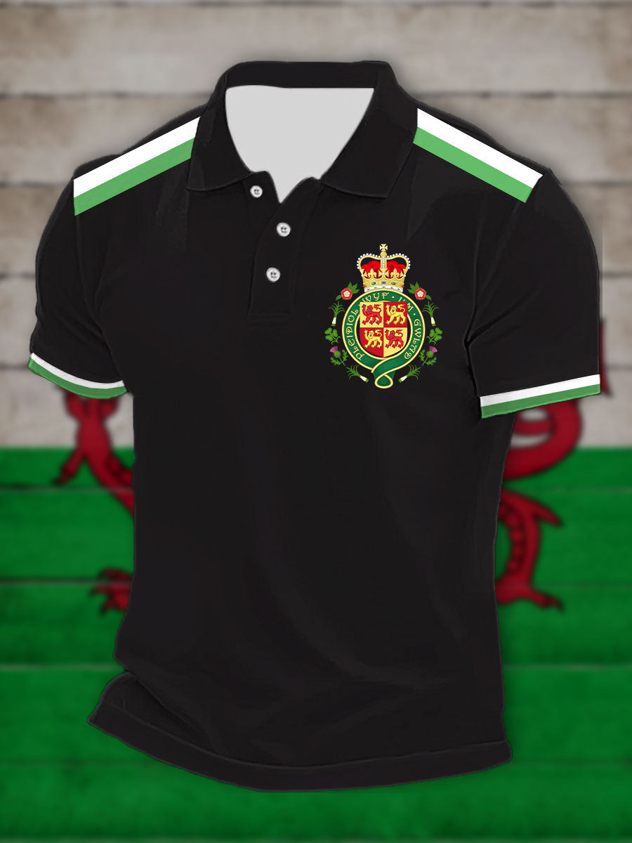 Men's Royal Welsh Coat of Arms Casual Button T-Shirt