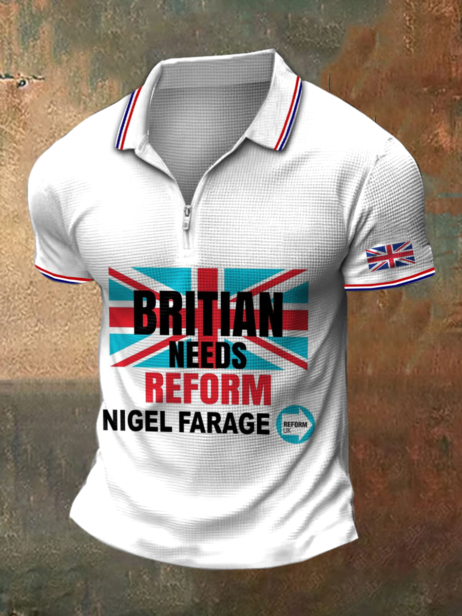 Men's UK Reform Party Print Polo Collar Casual Short Sleeved Shirt