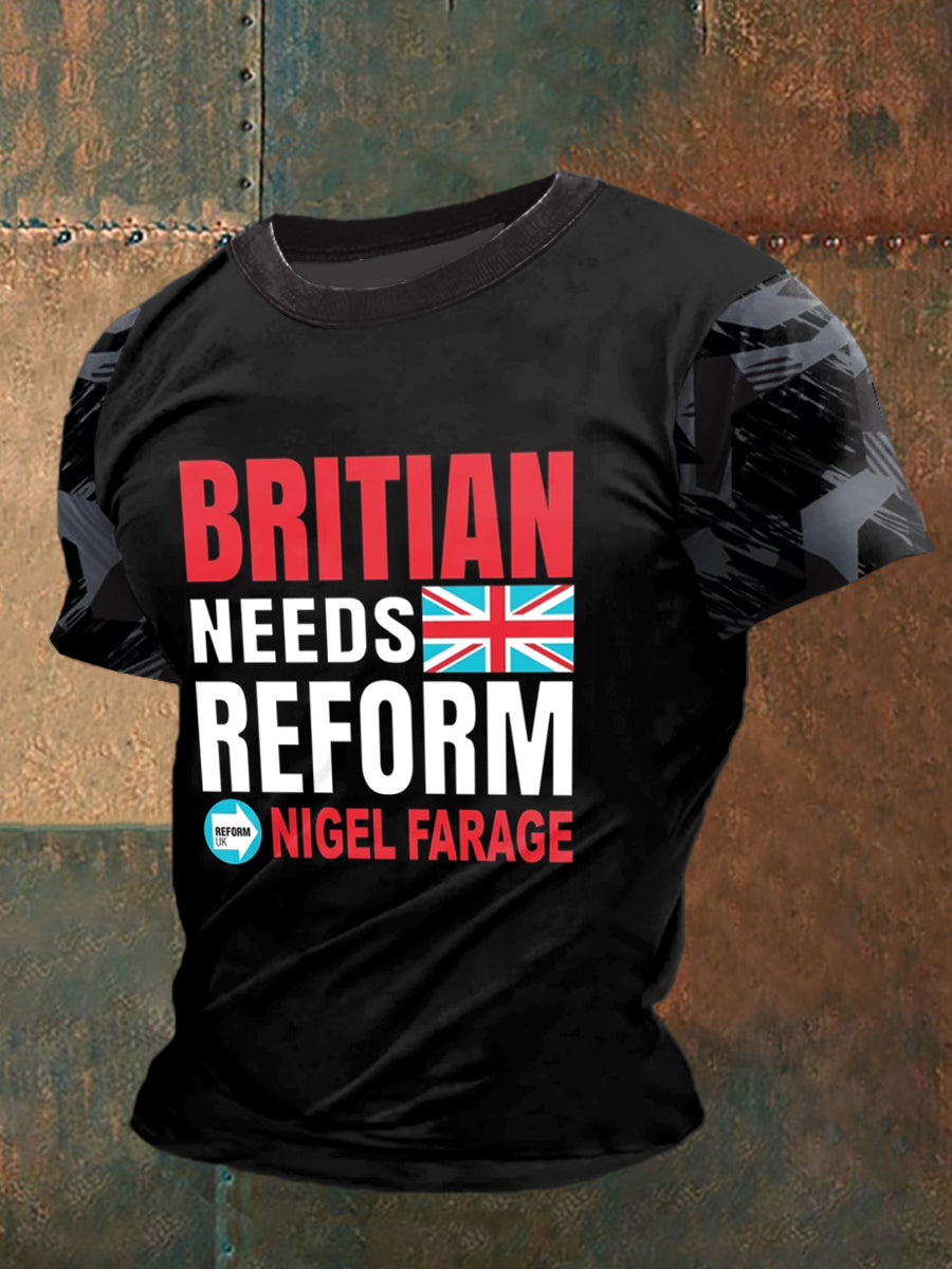 UK Reform Party Printed Vintage Fashion Loose Short Sleeve T-Shirt