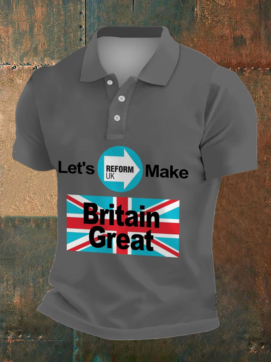 Men's UK Reform Party Print Polo Collar Casual Short Sleeved Shirt