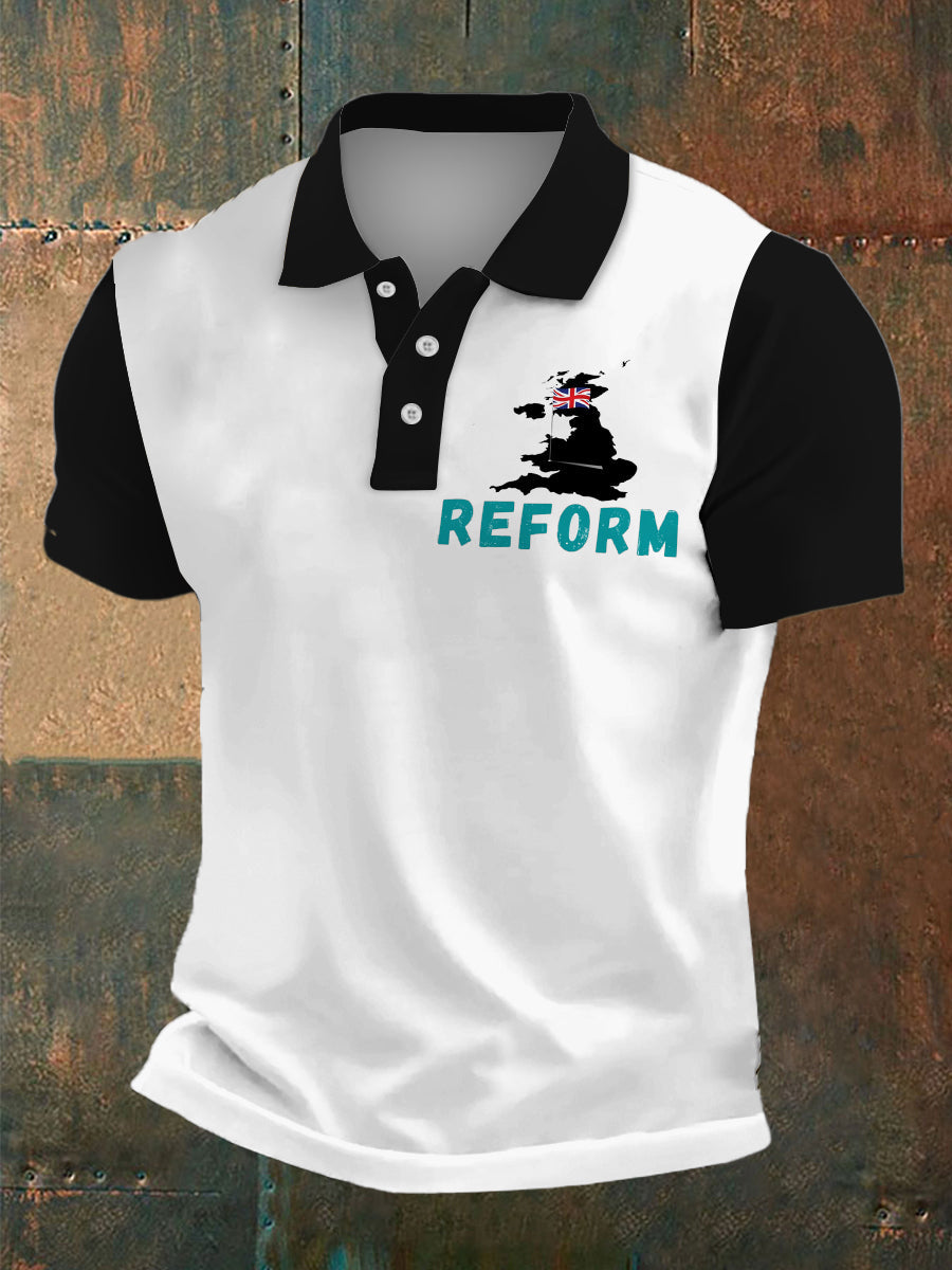 Men's UK Reform Party Print Polo Collar Casual Short Sleeved Shirt