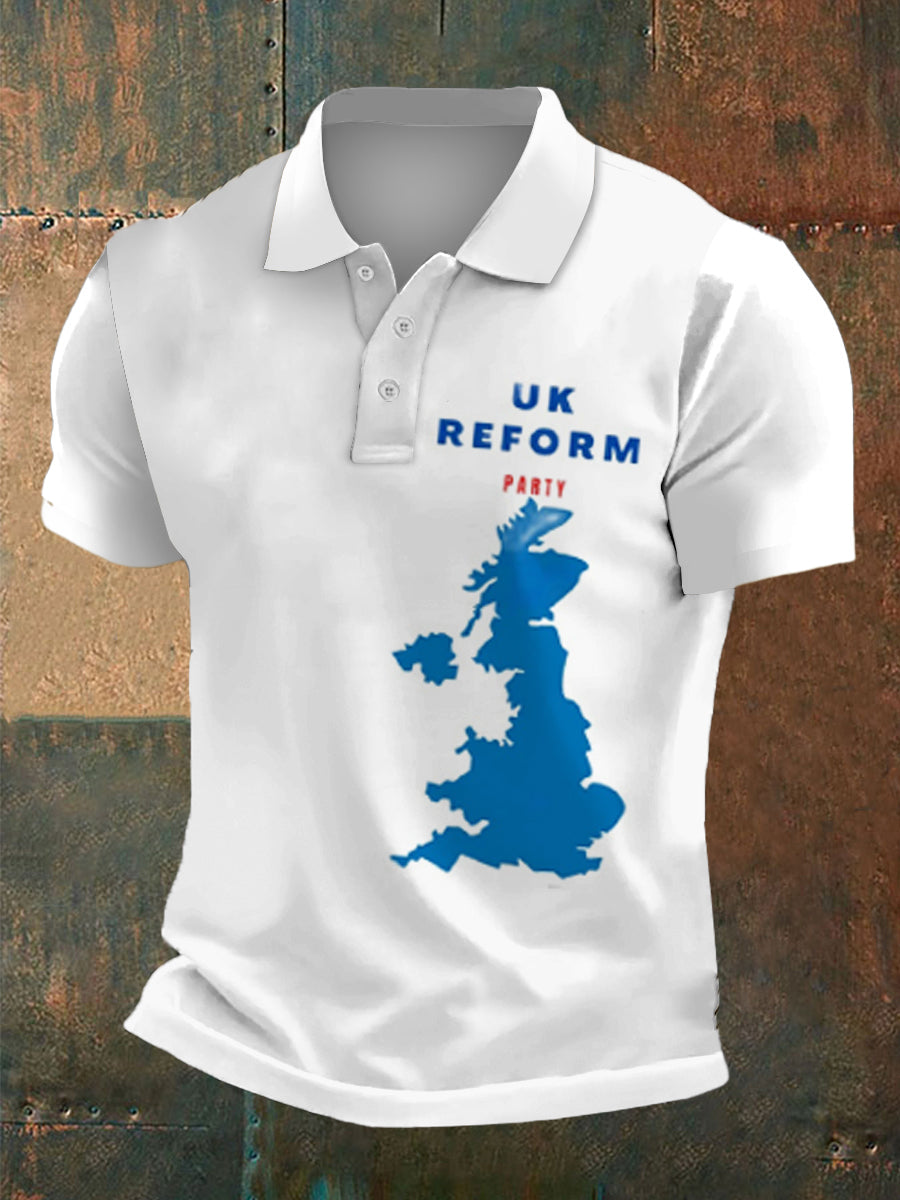 Men's UK Reform Party Print Polo Collar Casual Short Sleeved Shirt