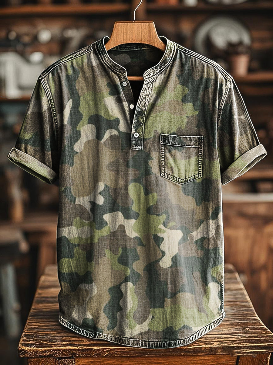 Abstract Camouflage Art Print Casual Henley T-Shirt