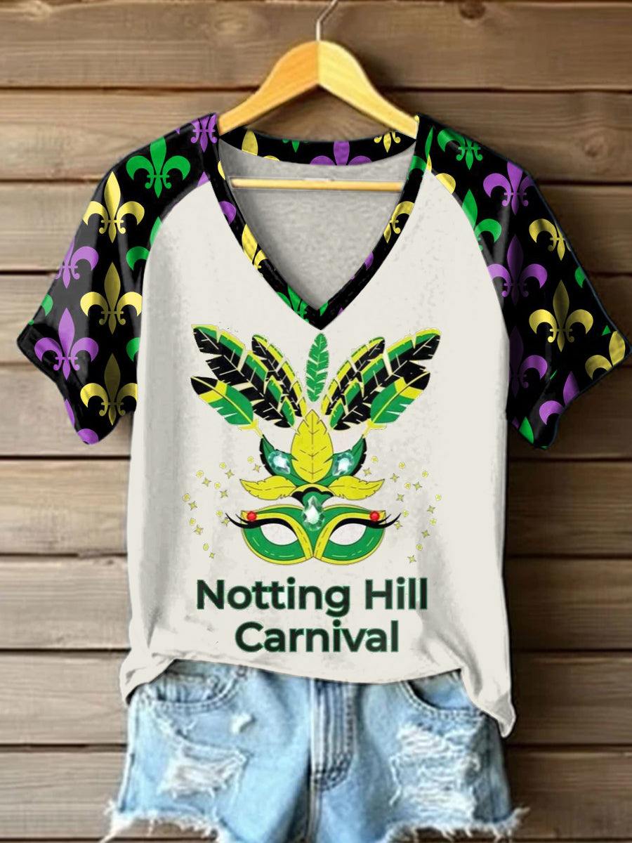 Women's Notting Hill Carnival  Printed Casual V-neck T-shirt