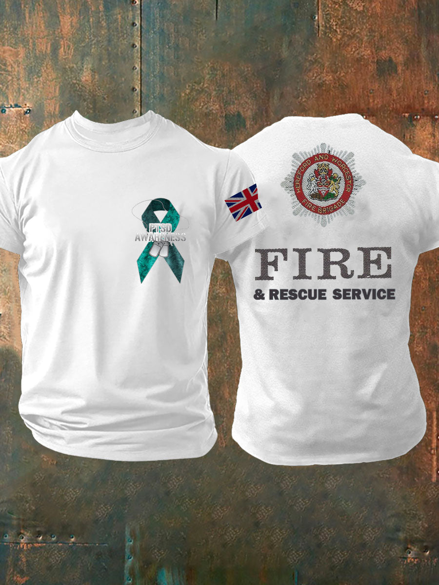 Men's PTSD Awareness Veteran Fire Survice Printed T-shirt