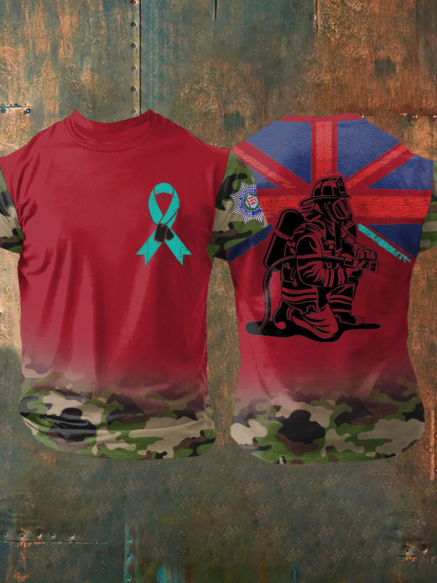 Men's PTSD Awareness Veteran Fire Survice Printed T-shirt