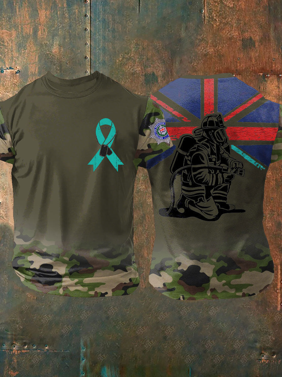 Men's PTSD Awareness Veteran Fire Survice Printed T-shirt