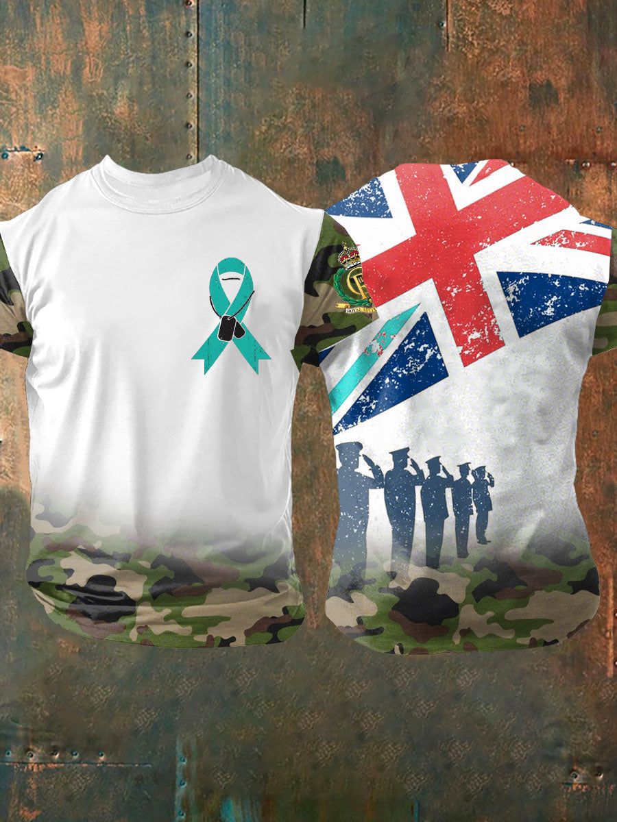 Men's PTSD Awareness Veteran Police Printed T-shirt