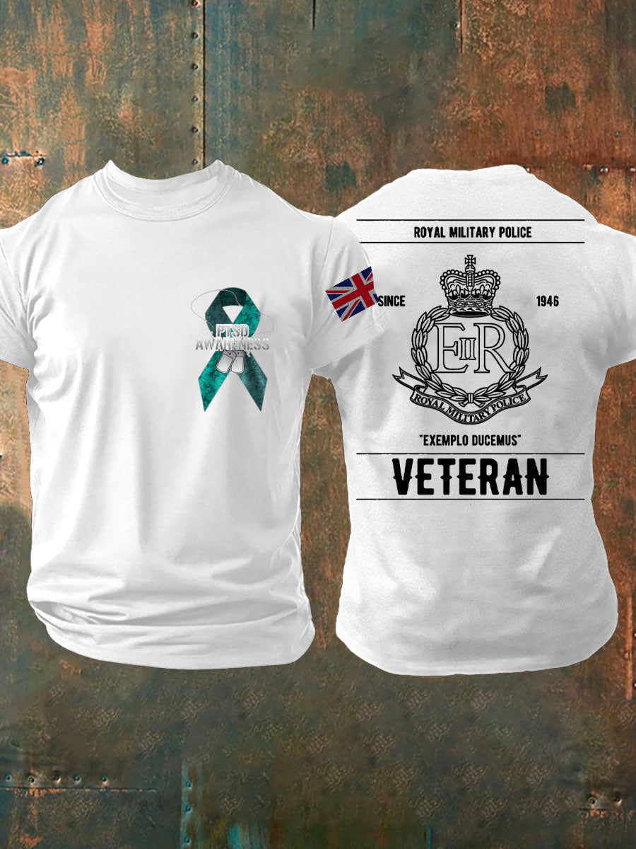 Men's PTSD Awareness Veteran Police Printed T-shirt