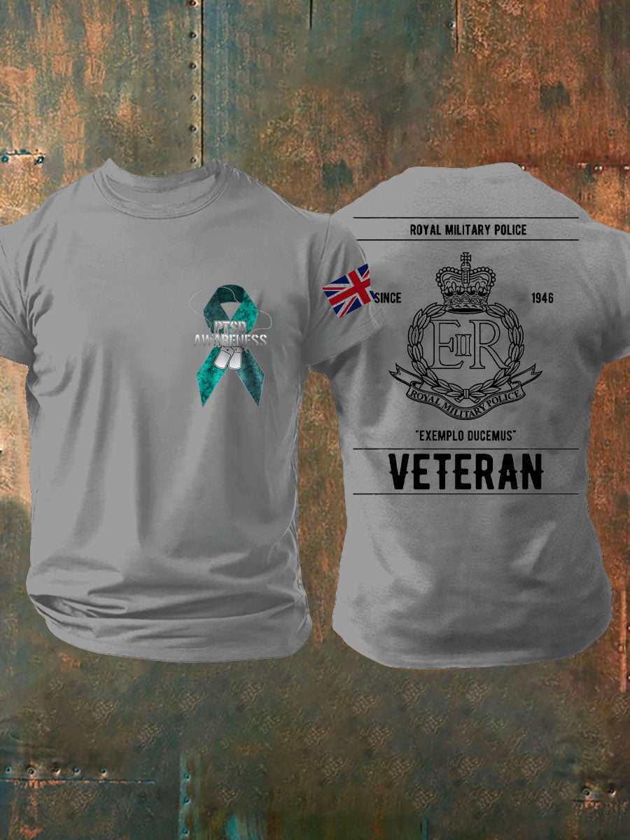 Men's PTSD Awareness Veteran Police Printed T-shirt