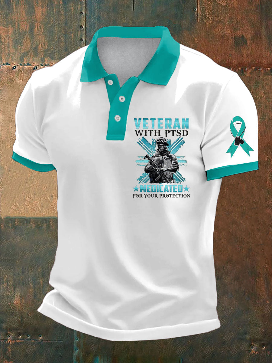 Men's PTSD Awareness Veteran Printed Casual Tops