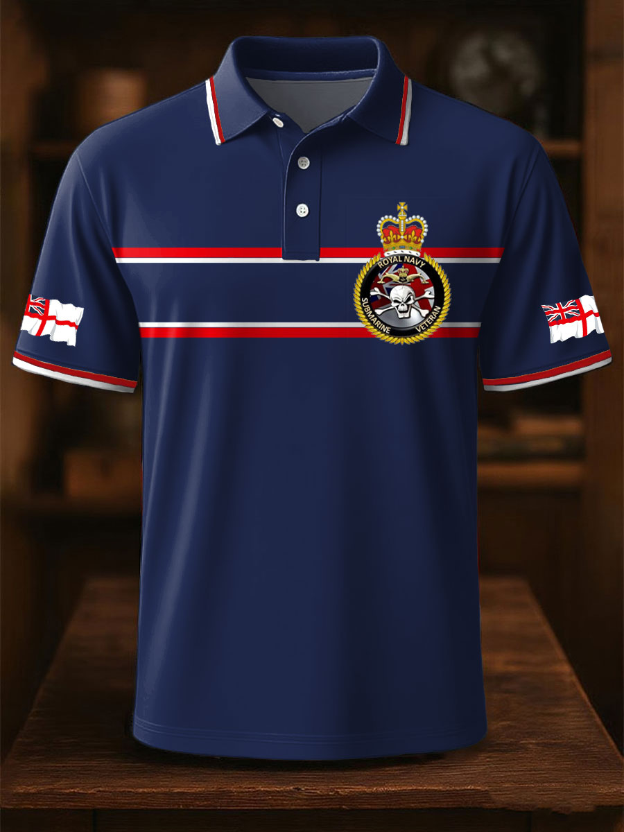 Men's Navy Veteran Printed Casual Tops