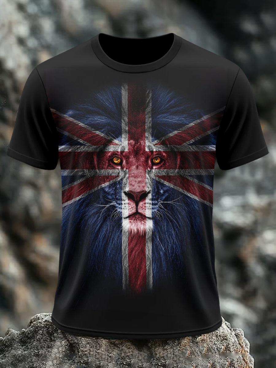 Men's UK Flag Lion Print Casual Tee