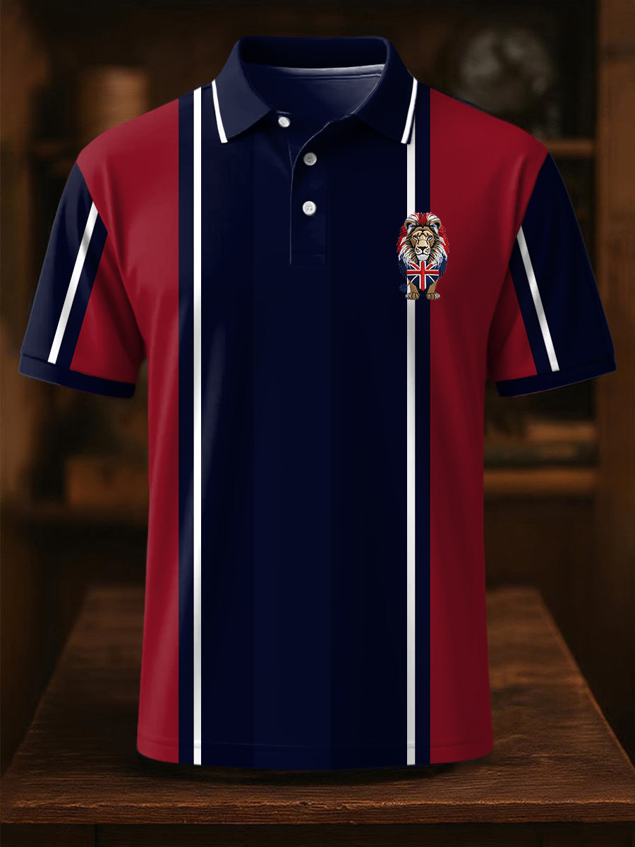 Men's Union Jack Lion Stripes Print Casual Top