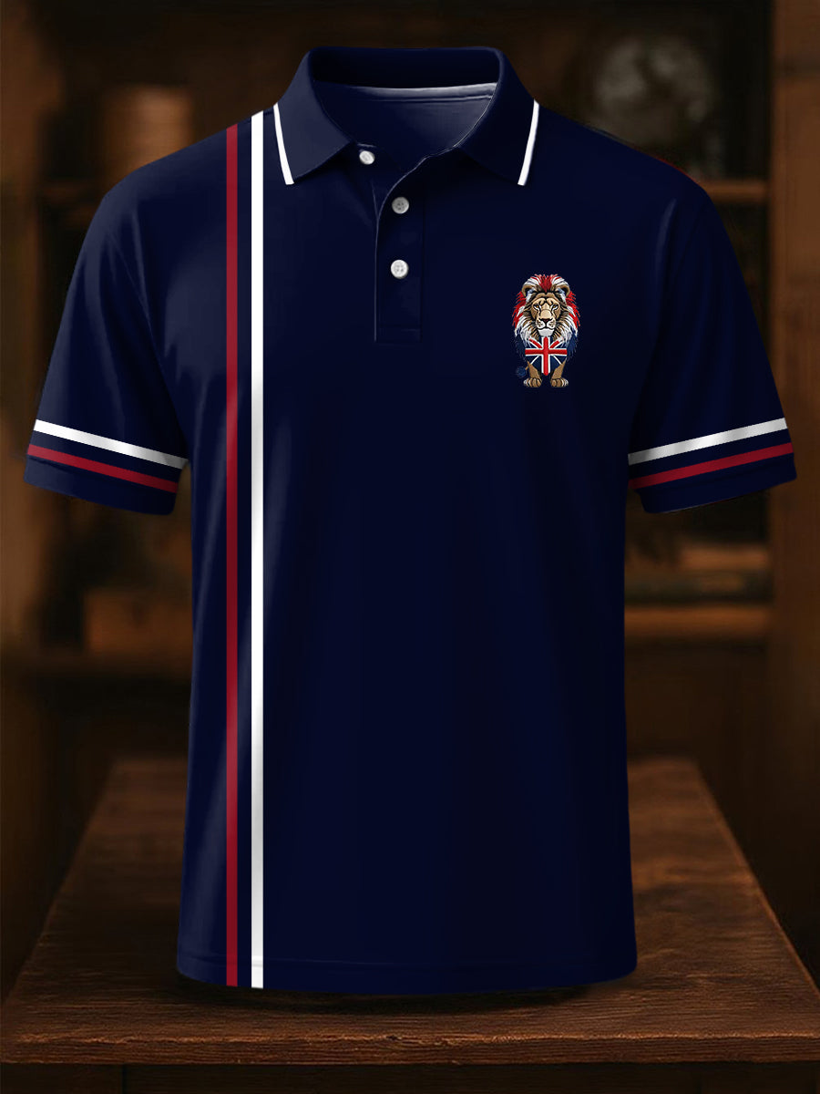 Men's Union Jack Lion Stripes Print Casual Top
