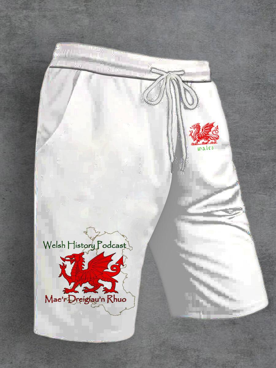 Men's Welsh Red Dragon Printed Drawstring Shorts
