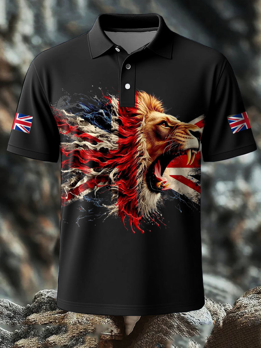 Men's UK Flag Lion Printed Casual Tops