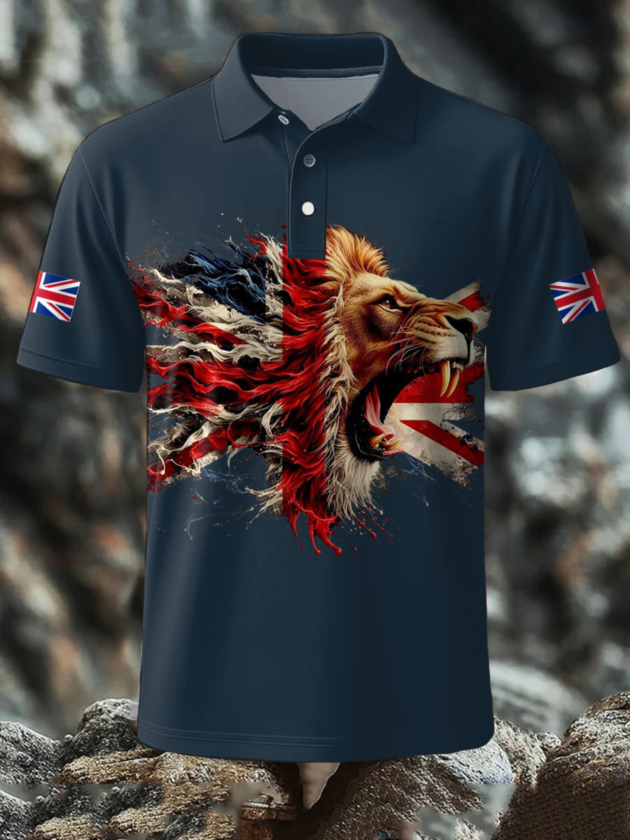 Men's UK Flag Lion Printed Casual Tops