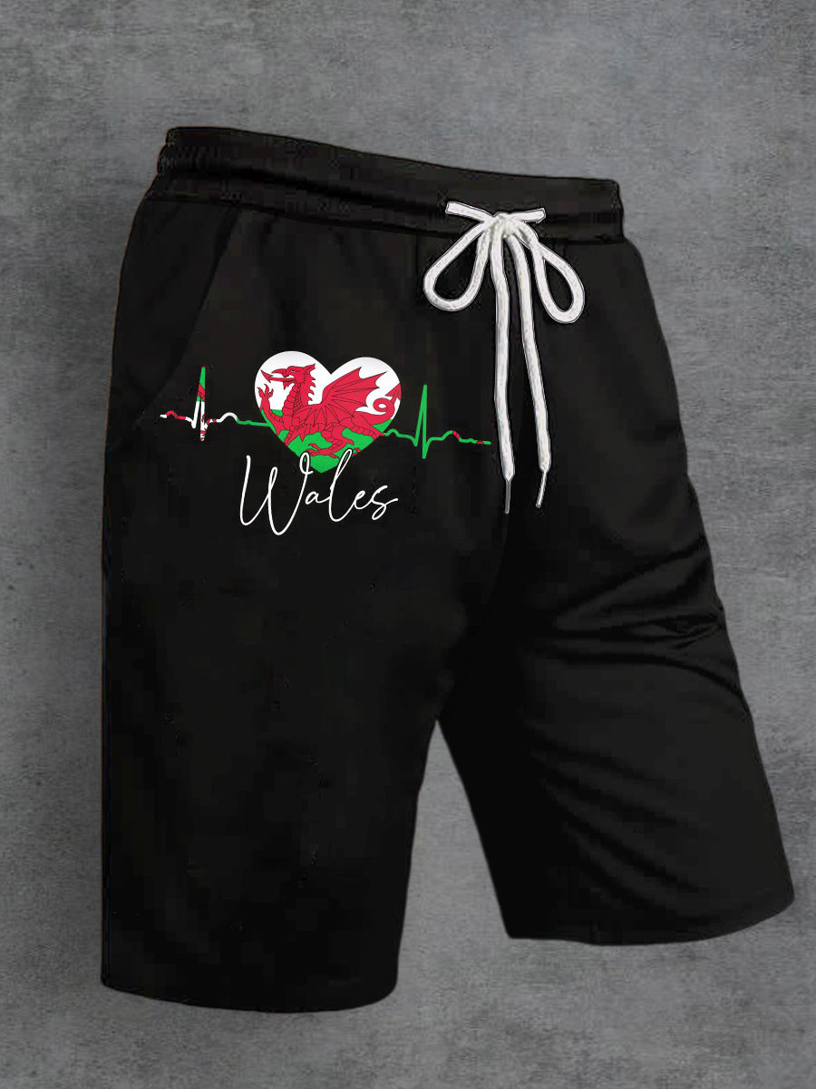 Men's Welsh Flag Printed Drawstring Shorts
