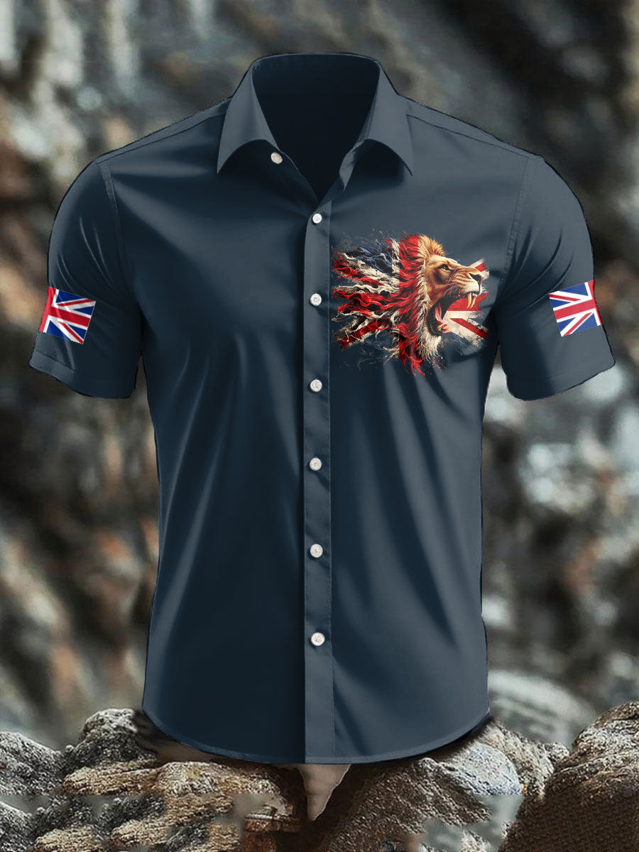 Men's UK Flag Lion Printed Shirt