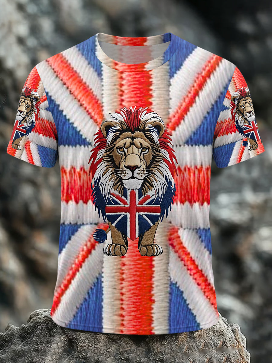 Men's Union Jack Lion Print Casual Tee