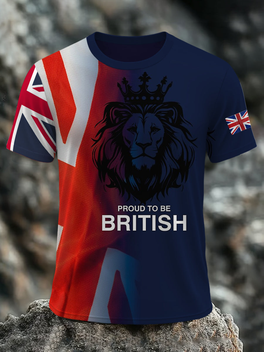Men's Proud To Be British Lion with Union Jack Print Casual Short Sleeve Tee
