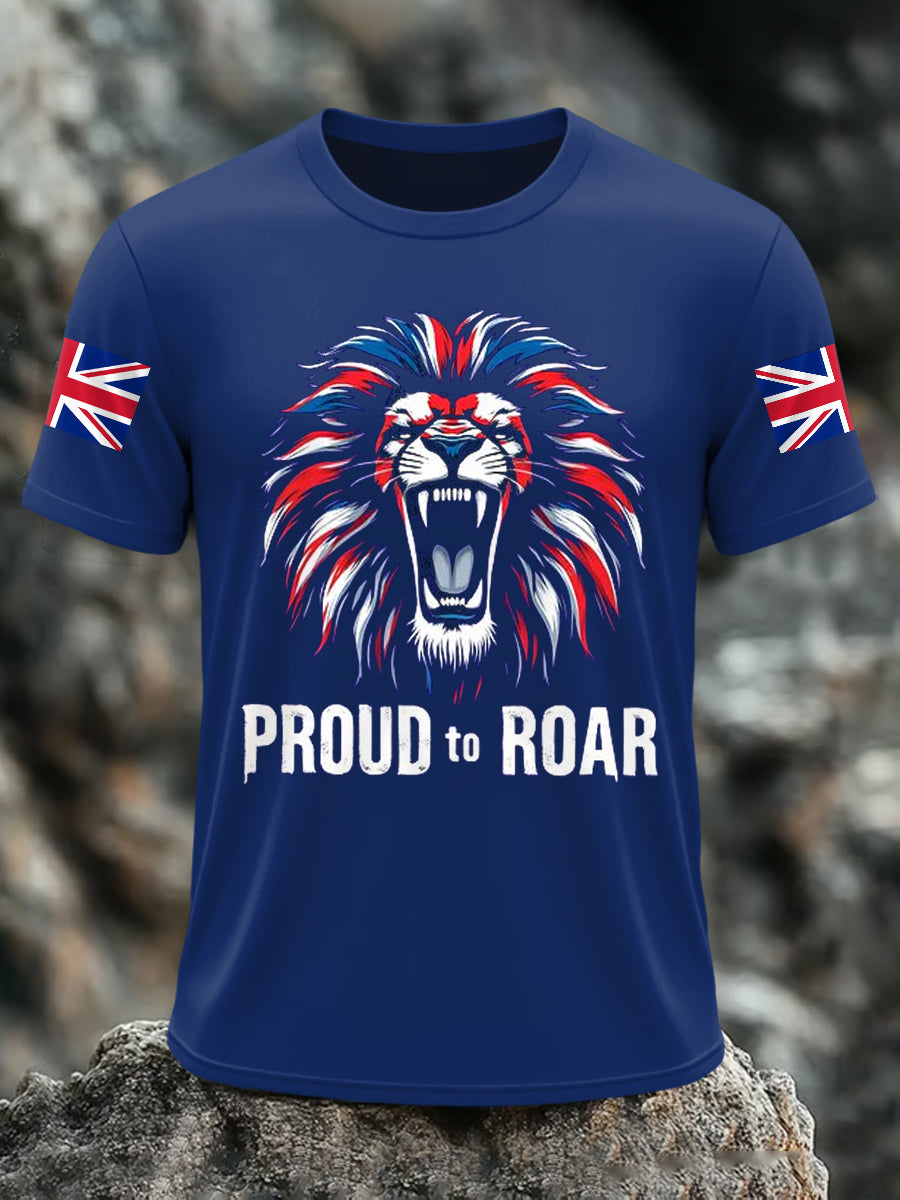 Men's Proud To Roar Union Jack Lion Print Casual Tee