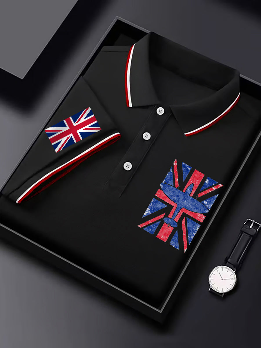 Men's Vintage Supermarine Spitfire British Flag Print Casual Top