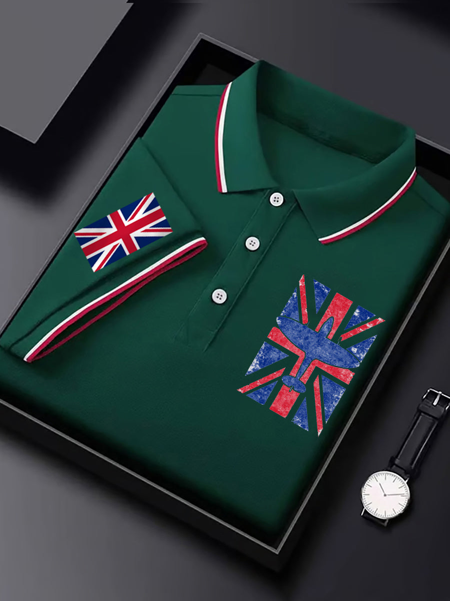 Men's Vintage Supermarine Spitfire British Flag Print Casual Top