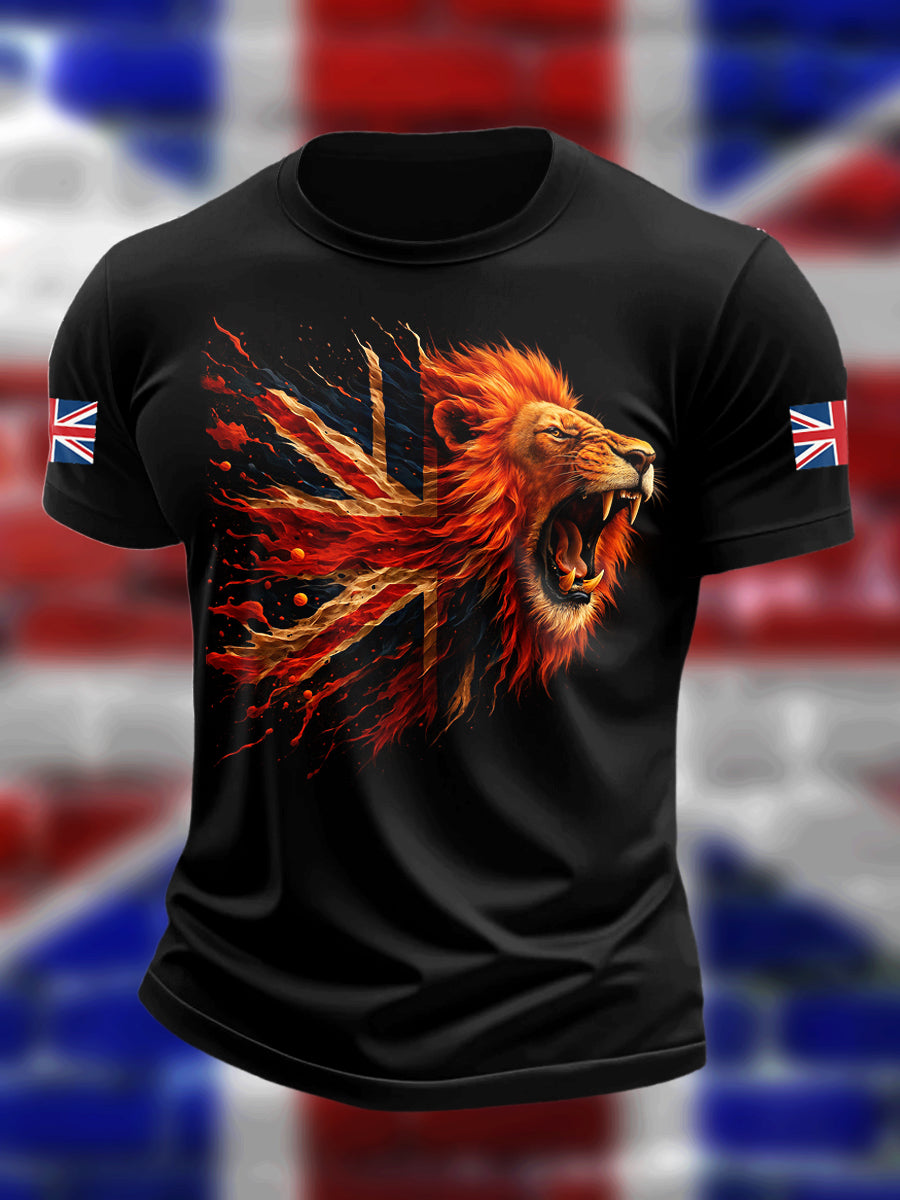 British Lion Printed Vintage Fashion Loose Short Sleeve T-Shirt
