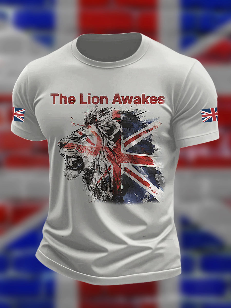 British Lion Printed Vintage Fashion Loose Short Sleeve T-Shirt