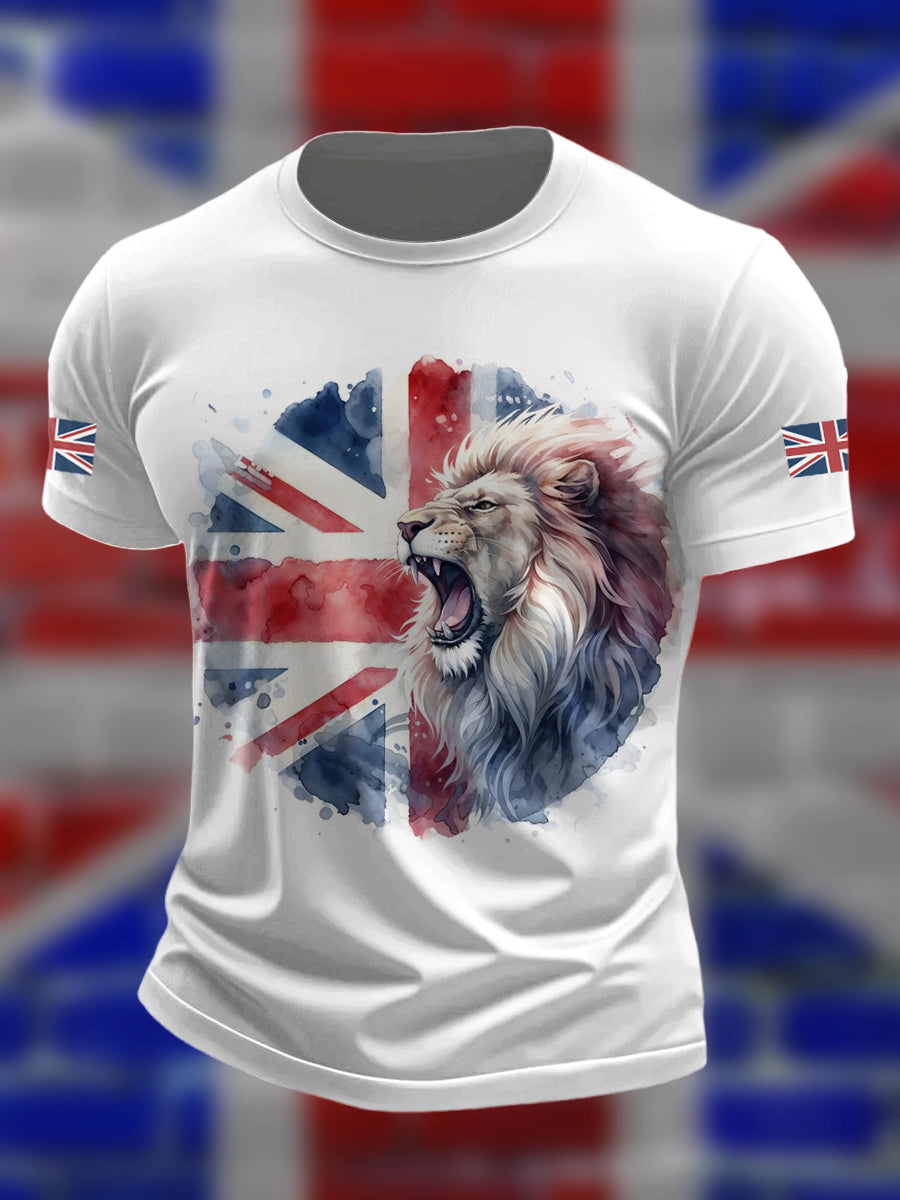 British Lion Printed Vintage Fashion Loose Short Sleeve T-Shirt