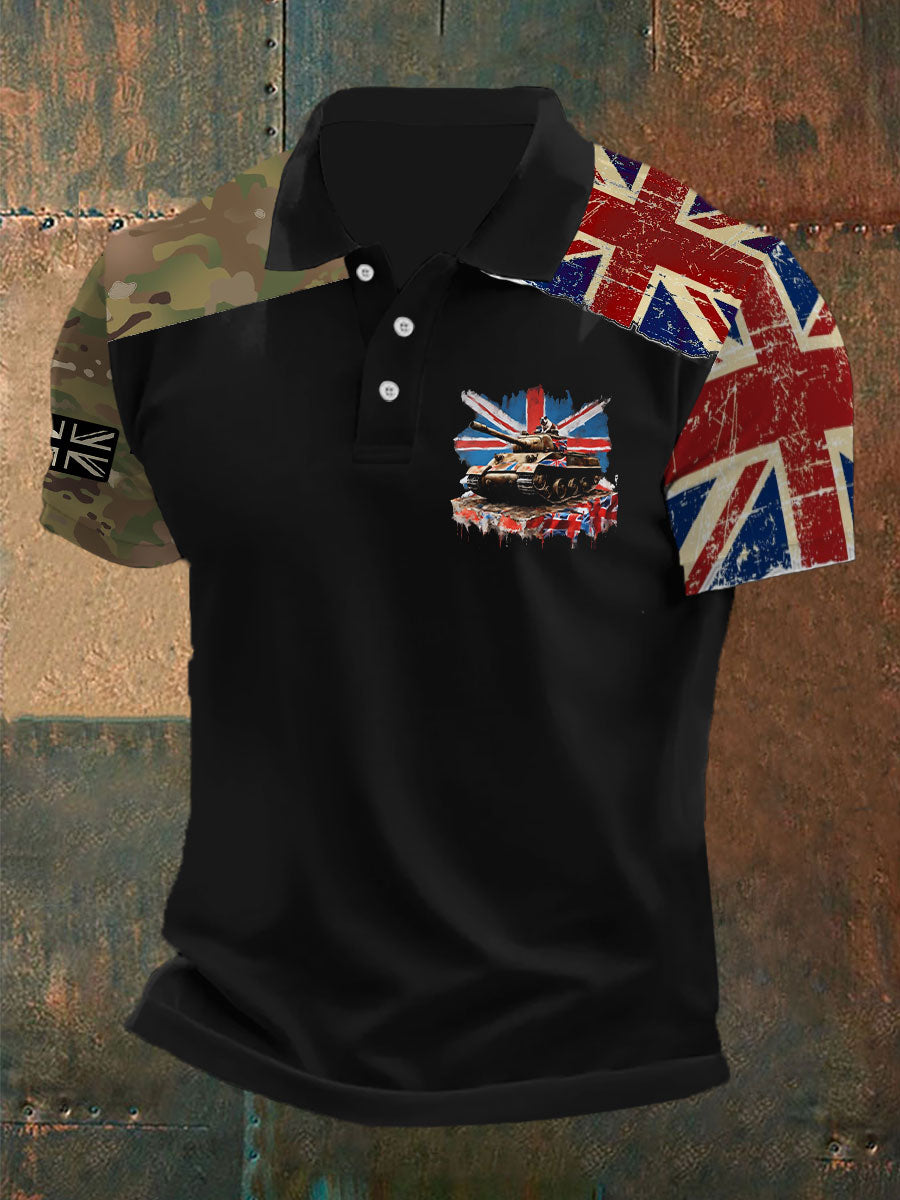 Men's Vintage British Bulldog Army British Flag Print Casual Short Sleeve Top