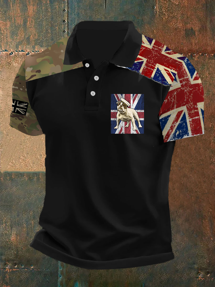 Men's Vintage British Bulldog Army British Flag Print Casual Short Sleeve Top