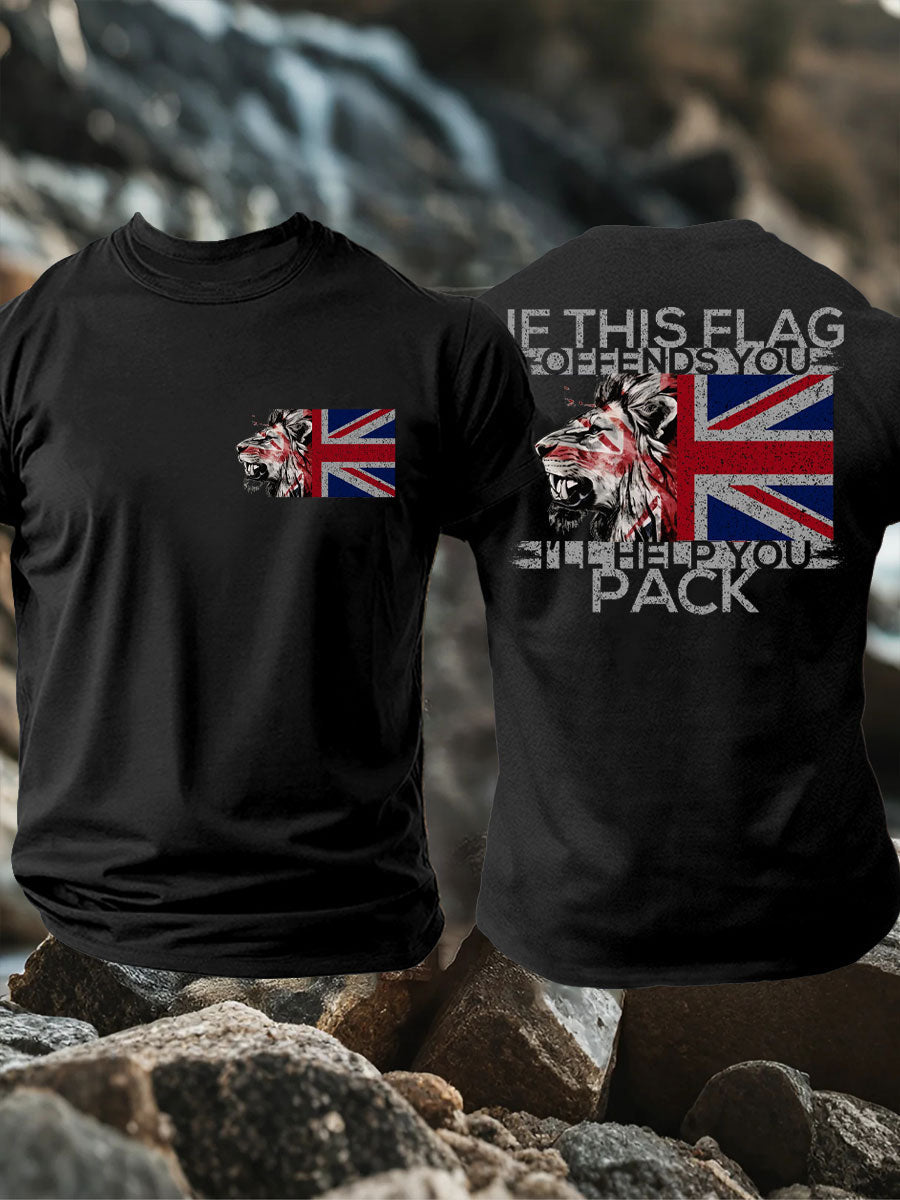 Men's UK Flag Lion Patriotic Printed T-shirt