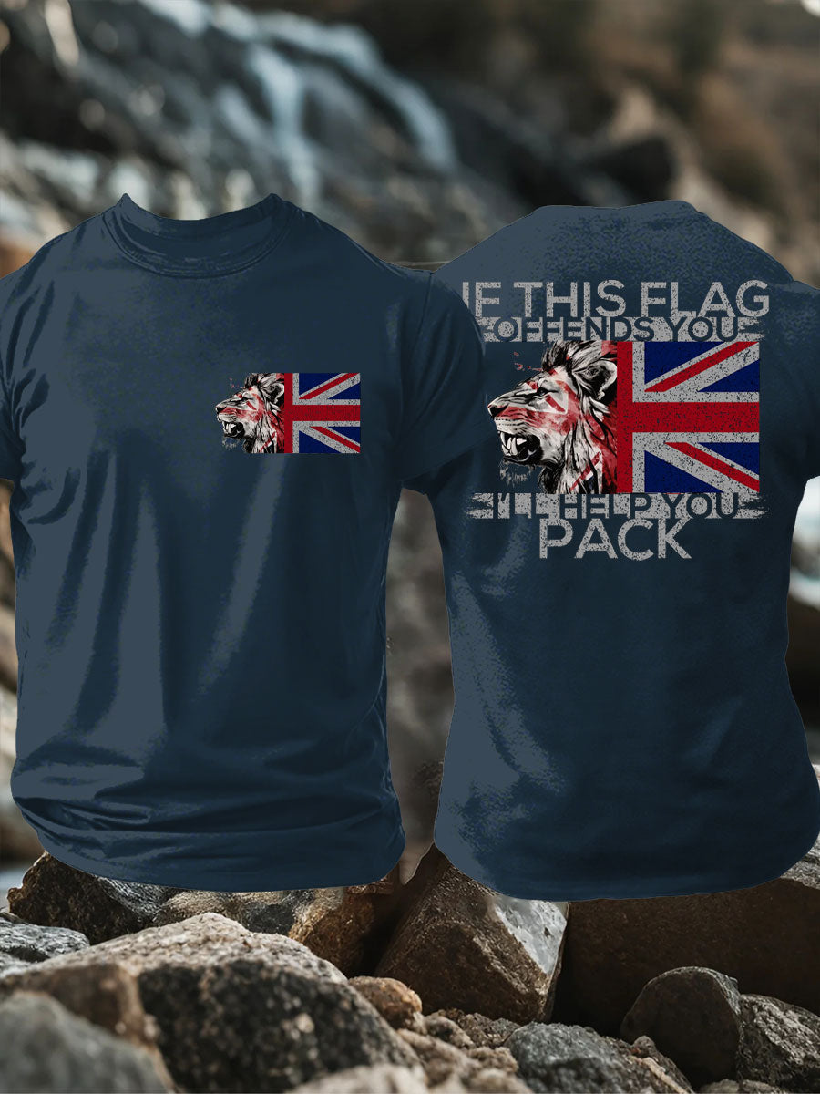 Men's UK Flag Lion Patriotic Printed T-shirt