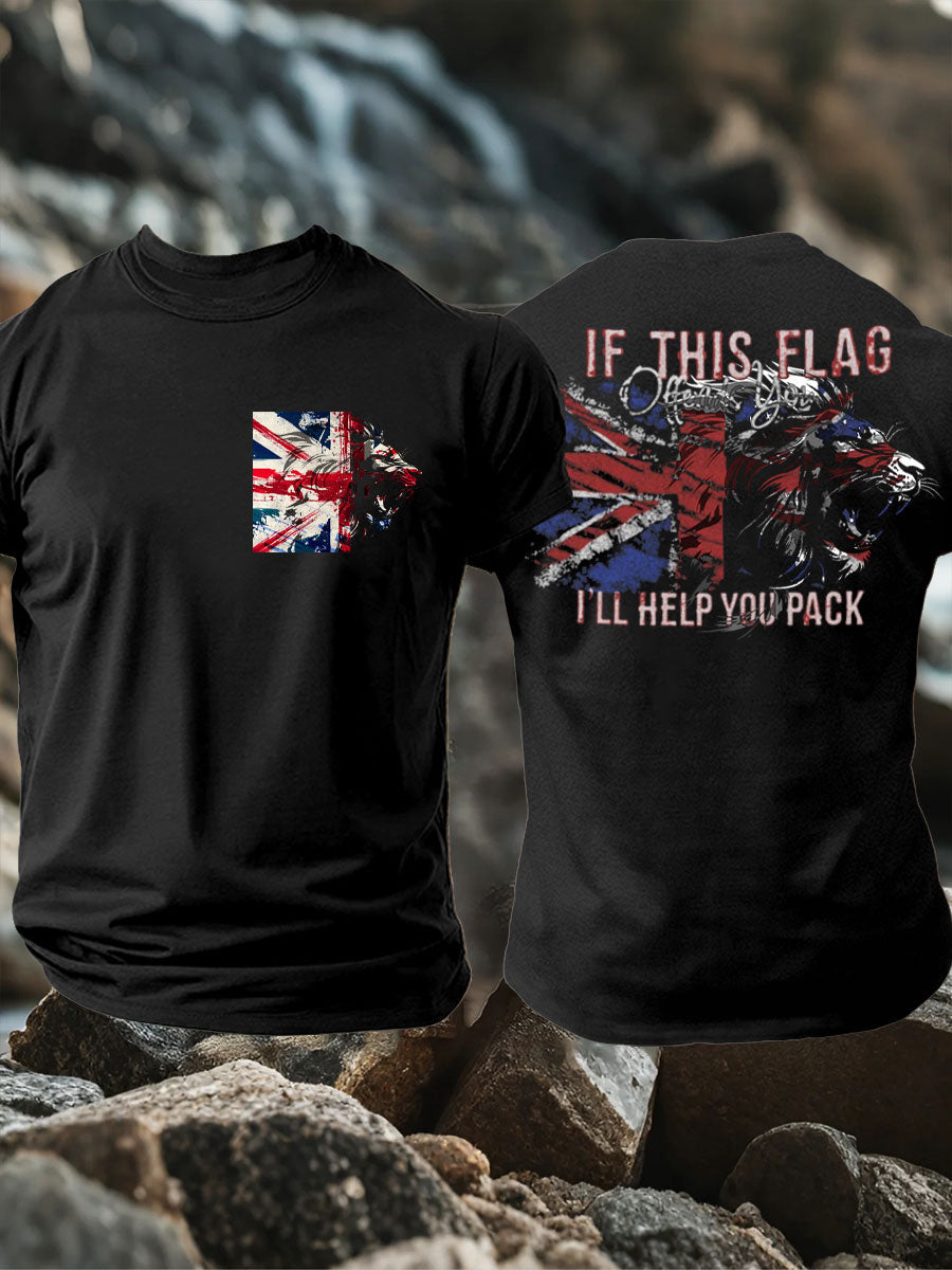 Men's UK Flag Lion Patriotic Printed T-shirt