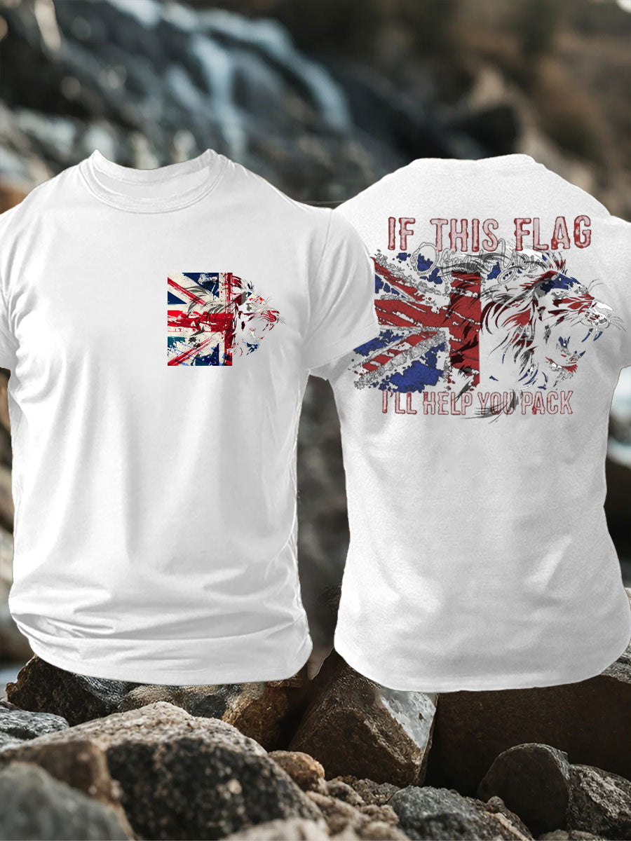 Men's UK Flag Lion Patriotic Printed T-shirt