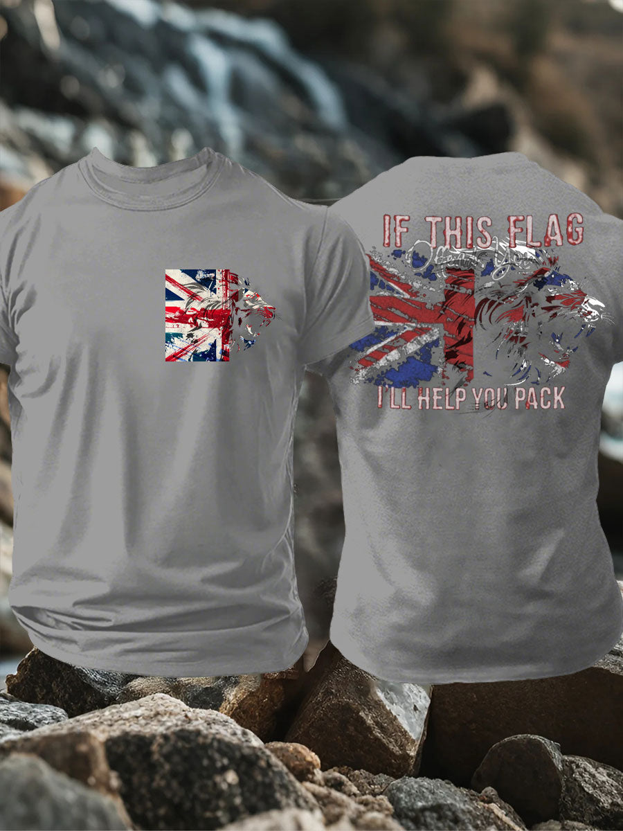 Men's UK Flag Lion Patriotic Printed T-shirt