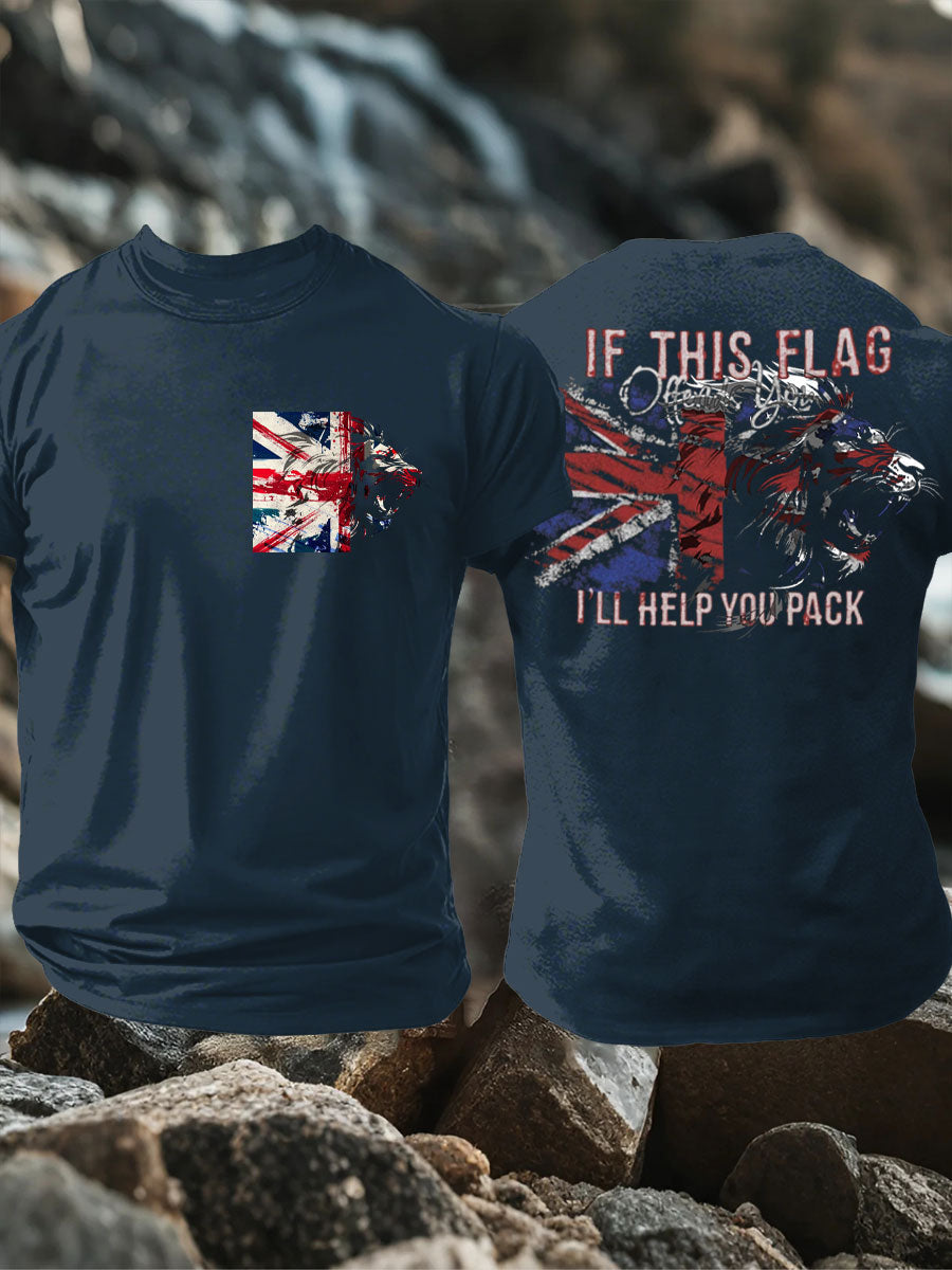 Men's UK Flag Lion Patriotic Printed T-shirt