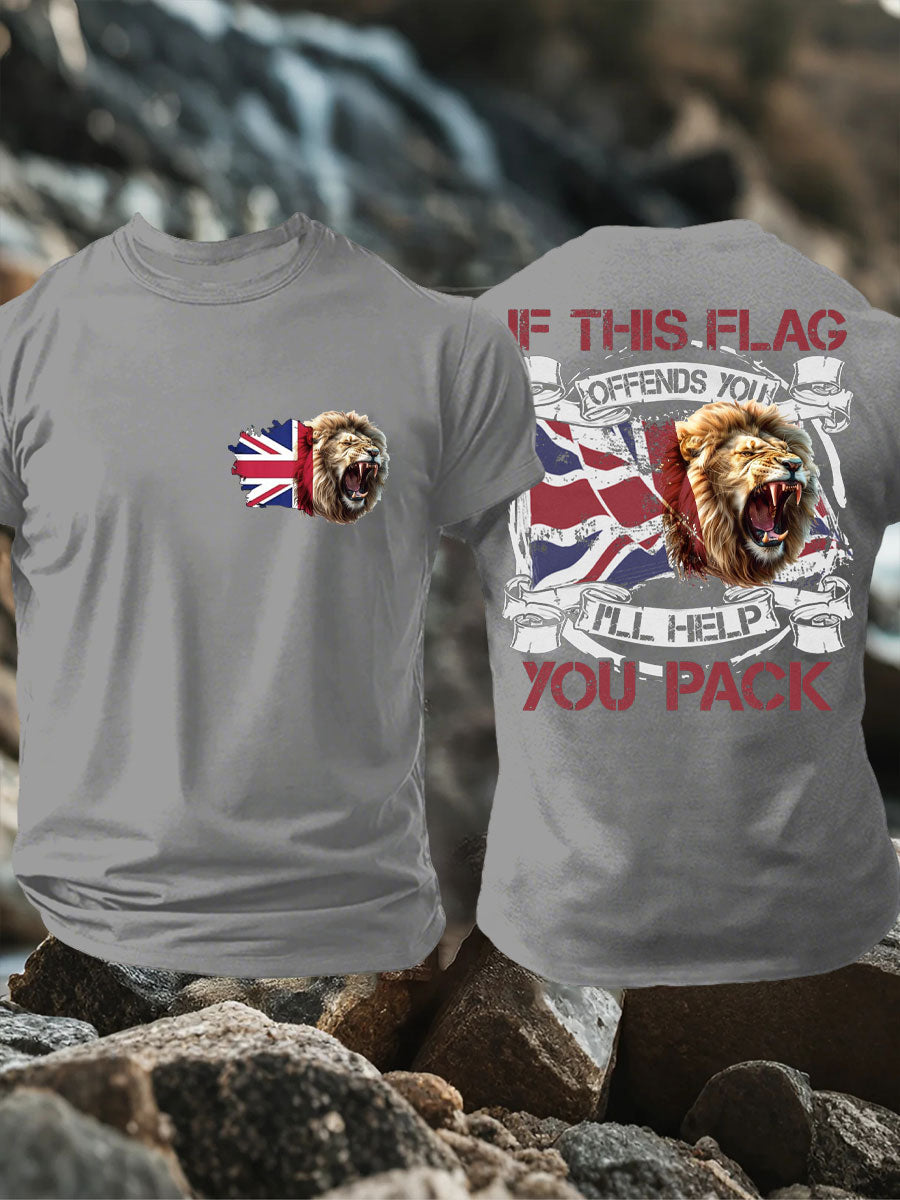 Men's UK Flag Lion Patriotic Printed T-shirt