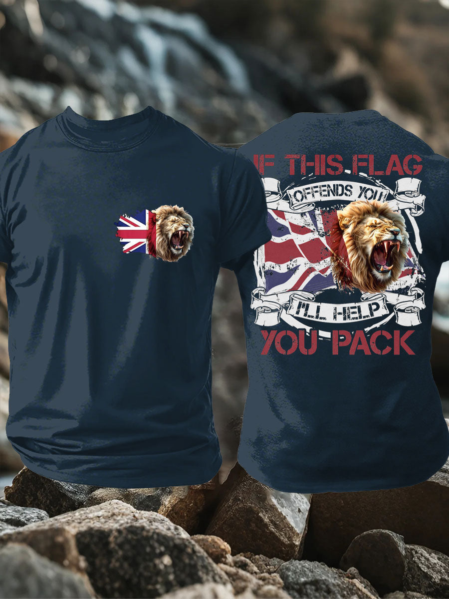 Men's UK Flag Lion Patriotic Printed T-shirt
