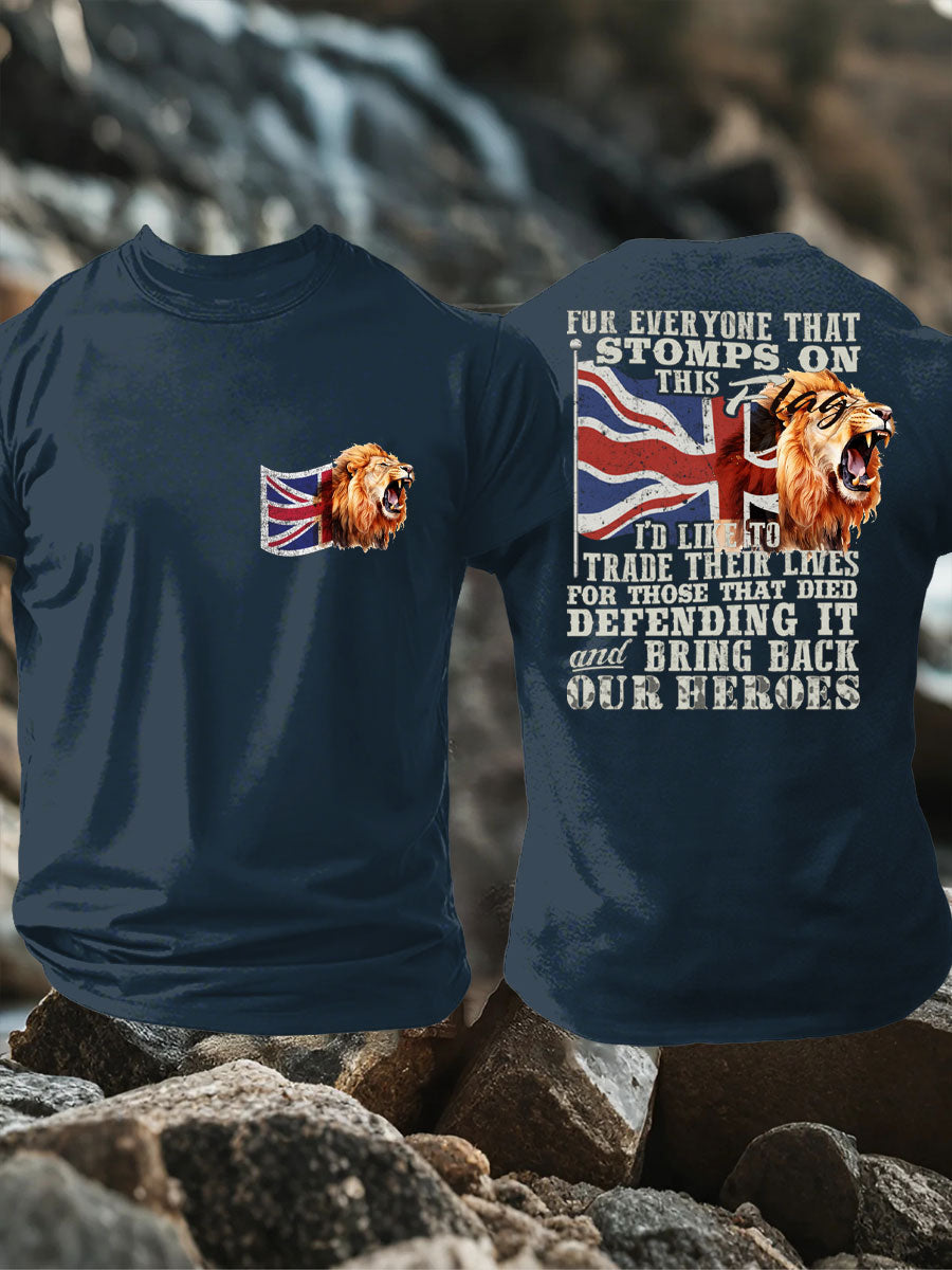 Men's UK Flag Lion Patriotic Printed T-shirt