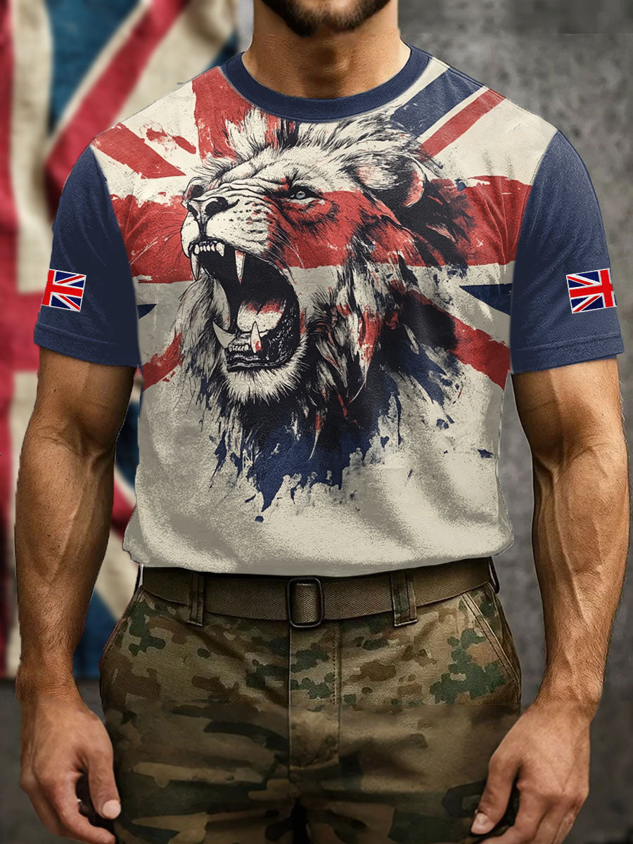 Men's UK Flag Lion Printed T-shirt