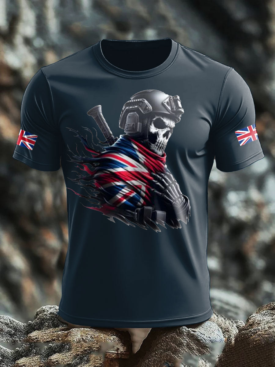 Men's UK Flag Skull Printed T-shirt