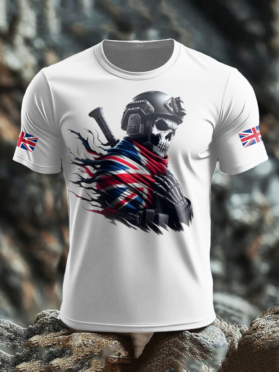 Men's UK Flag Skull Printed T-shirt